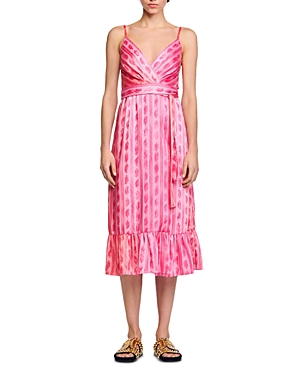 Shop Sandro Taje Printed Wrap Front Flounce Dress In Pink  Red