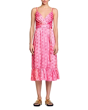 Sandro Taje Printed Wrap Front Flounce Dress