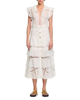 Sandro - Sahar Lace Crop Top, Sarr Shirt & Sahara Ruffled Midi Skirt