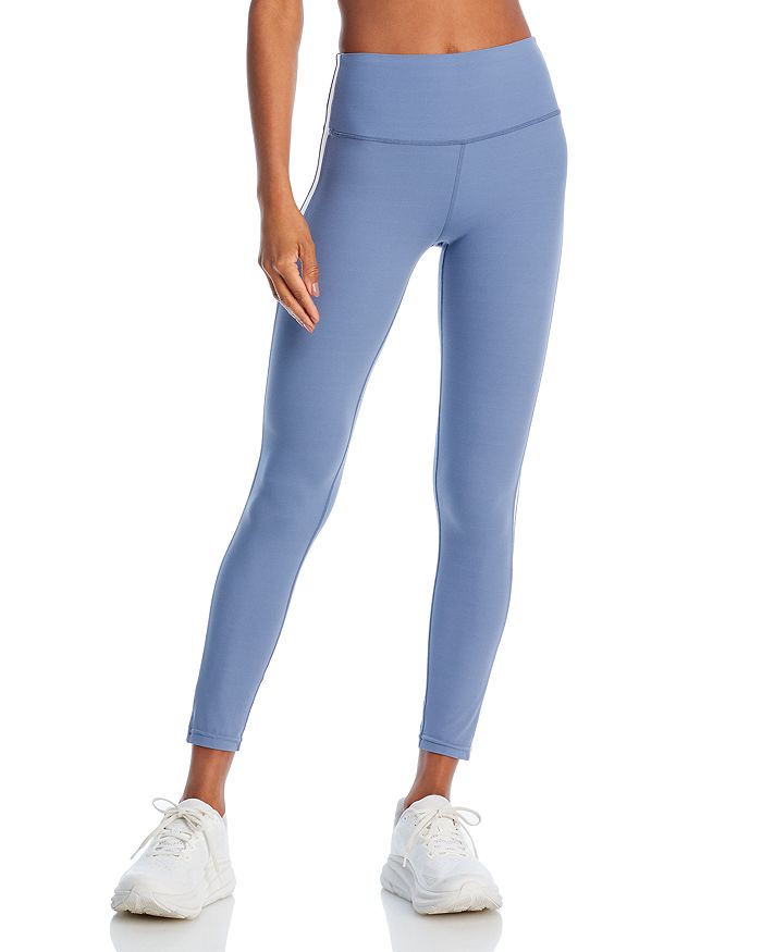 Splits59 Women's Clare High-rise Stretch Striped Leggings In Steel Blue/white