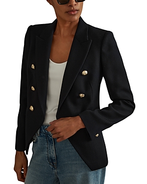 Reiss Navy Tailored Fit Textured Double Breasted Blazer In Navy