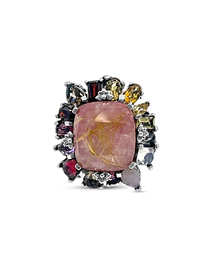 Shop Stephen Dweck Sterling Silver Rockrageous Multi Gemstone Halo Statement Ring In Pink/multi