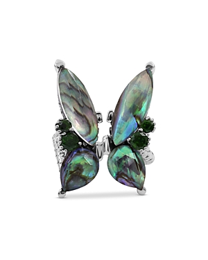 Shop Stephen Dweck Garden Of Stephen Faceted Natural Quartz Abalone & Peridot Butterfly Ring In Blue/silver