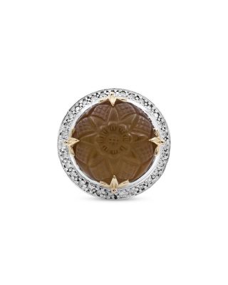 Stephen Dweck Hand Carved Natural Quartz & Mother of Pearl Ring with Diamonds, 0.34 ct. t. w.
