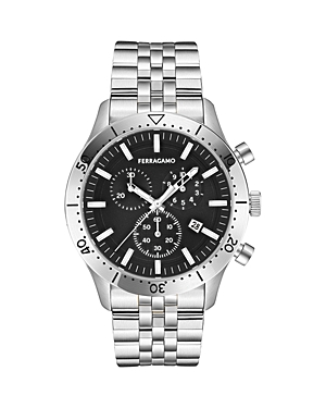 Ferragamo Master Chronograph, 43mm In Black/silver