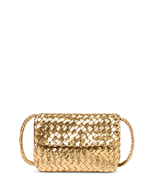 Shop Loeffler Randall Billie Woven Leather Small Shoulder Bag In Gold/gold