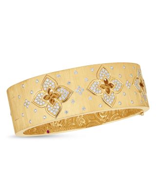 Roberto Coin - 18K Yellow Gold Venetian Princess Diamond Flower Satin Bangle Bracelet