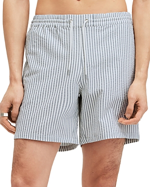 Allsaints Warden Elasticated-waist Striped Woven Swim In White Grey