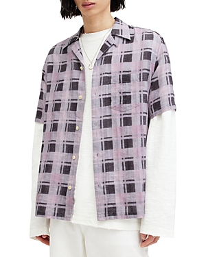 Shop Allsaints Big Sur Short Sleeve Button Down Shirt In Sugared Lilac