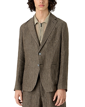 Shop Emporio Armani Crepe Delave Linen Single Breasted Regular Fit Jacket In Solid Medium