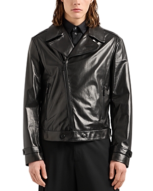 Shop Emporio Armani Slim Fit Asymmetrical Biker Jacket In Solid Black