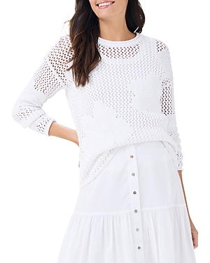 Shop Nic + Zoe Nic+zoe Crochet Bloom Sweater In Paper White