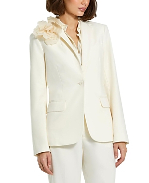 Mac Duggal Classic Crepe Blazer Jacket With Flower In Ivory