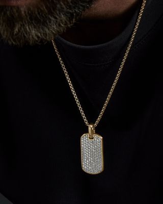 Men's Rhodium-Plated & 18K Yellow Gold Chevron Diamond Tag Pendant 