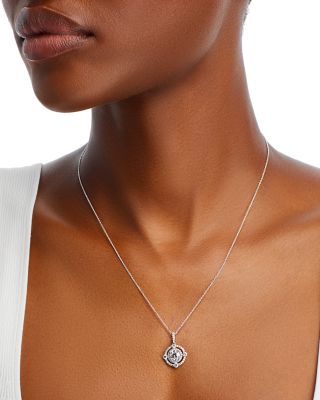 Diamond Double Halo Pendant Necklace in 18K White Gold, 18"