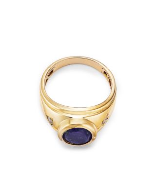 Men's Lapis & Diamond Ring in 14K Yellow Gold