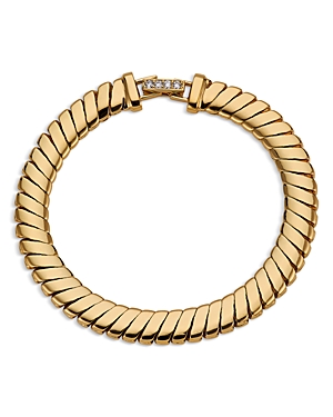 Sunlight Pave Clasp Ribbed Flex Bracelet in 18K Gold Plated