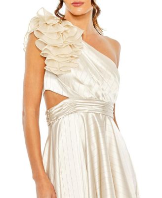 Ruffled One Shoulder Cut Out Hi-Low Gown