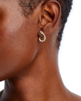 Diamond Round & Baguette Serpent Hoop Earrings in 14K Yellow Gold, 0.60 tcw