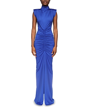 Shop Victoria Beckham Ruched Jersey Column Gown In Royal Blue