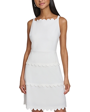 Shop Karl Lagerfeld Scuba Scalloped Mini Dress In Soft White