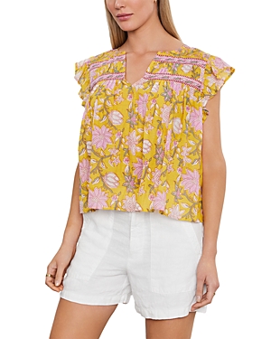 Shop Velvet By Graham & Spencer Kenzie Printed Flutter Sleeve Top In Sunburst