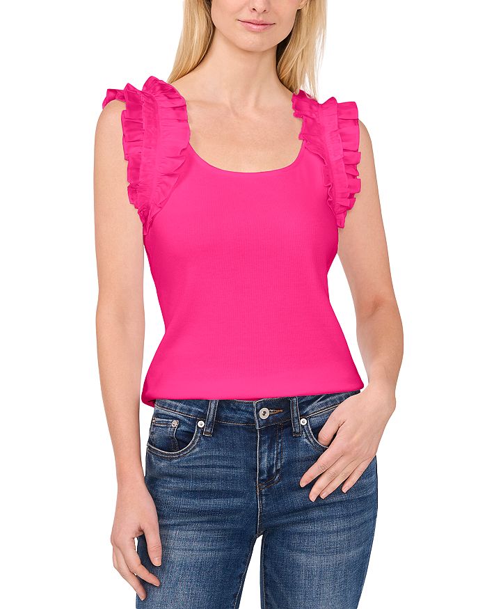 CeCe Ruffle Sleeve Ribbed Top | Bloomingdale's
