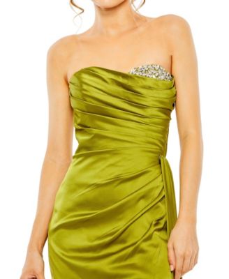Strapless Embellished Sweetheart Neckline Satin Gown