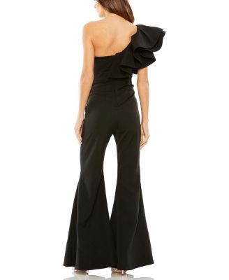 One Shoulder Ruffle Detail Flare Pant Jumpsuit