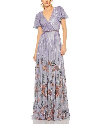 Mac Duggal - Flounce Sleeve V Neck Gown