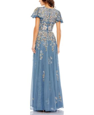 Embellished Butterfly Sleeve High Neck Gown
