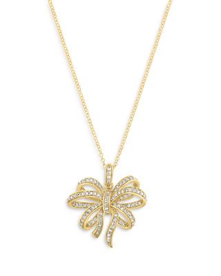 Bloomingdale's Fine Collection - Diamond Bow Pendant Necklace in 14K Yellow Gold, 0.50 tcw