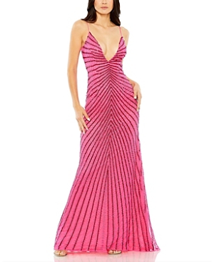 Shop Mac Duggal Beaded Detail Low Back Gown In Hot Pink Ombre