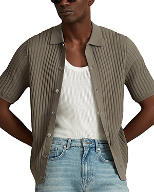 Shop Reiss Murray Short Sleeve Textured Shirt In Sage