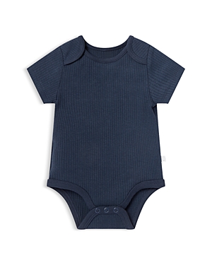 Shop Mori Unisex Stretch Ribbed Short Sleeve Bodysuit - Baby In Ribbed Navy