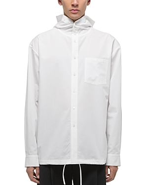 Shop Helmut Lang Button Front Hooded Shirt In White
