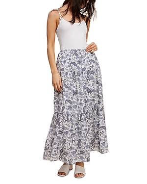 Shop Single Thread Printed Tiered Maxi Skirt In Insignia Blue