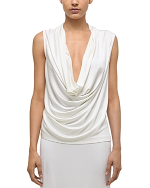 Shop Helmut Lang Plunge Cowl Neck Sleeveless Top In Creme