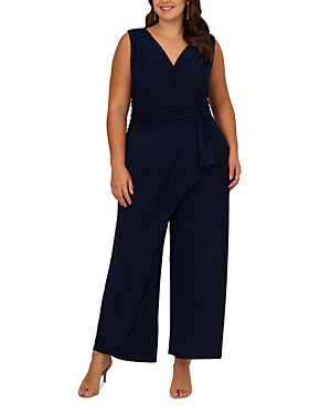 Shop Adrianna Papell Plus Pintuck Jersey Jumpsuit In Midnight