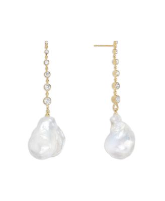 Baroque Cultured Freshwater Pearl Earrings with Cubic Zirconia Baroque Cultured Freshwater Pearl Earrings with Cubic Zirconia