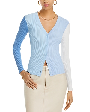 Shop Staud Cargo Ribbed V Neck Cardigan In Periwinkle
