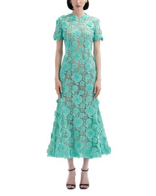 Oscar de la Renta Floral Guipure Flare Skirt Dress