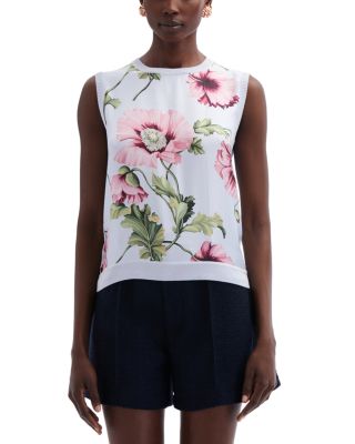 Oscar de la Renta Silk Inset Sleeveless Sweater