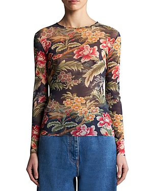 Shop Etro Semi Sheer Floral Long Sleeve Top In Print