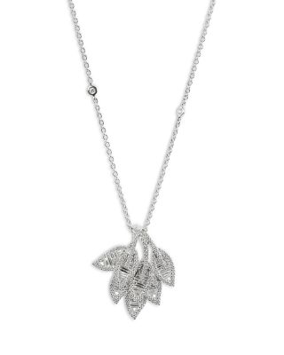 Zydo 18K White Gold Mosaic Diamond Leaf Cluster Pendant Necklace, 16