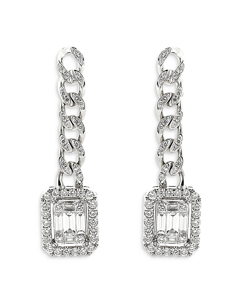 Zydo 18k White Gold Groumette Link Dangling Earrings With Diamonds, 0.96 Ct. T. W. In White