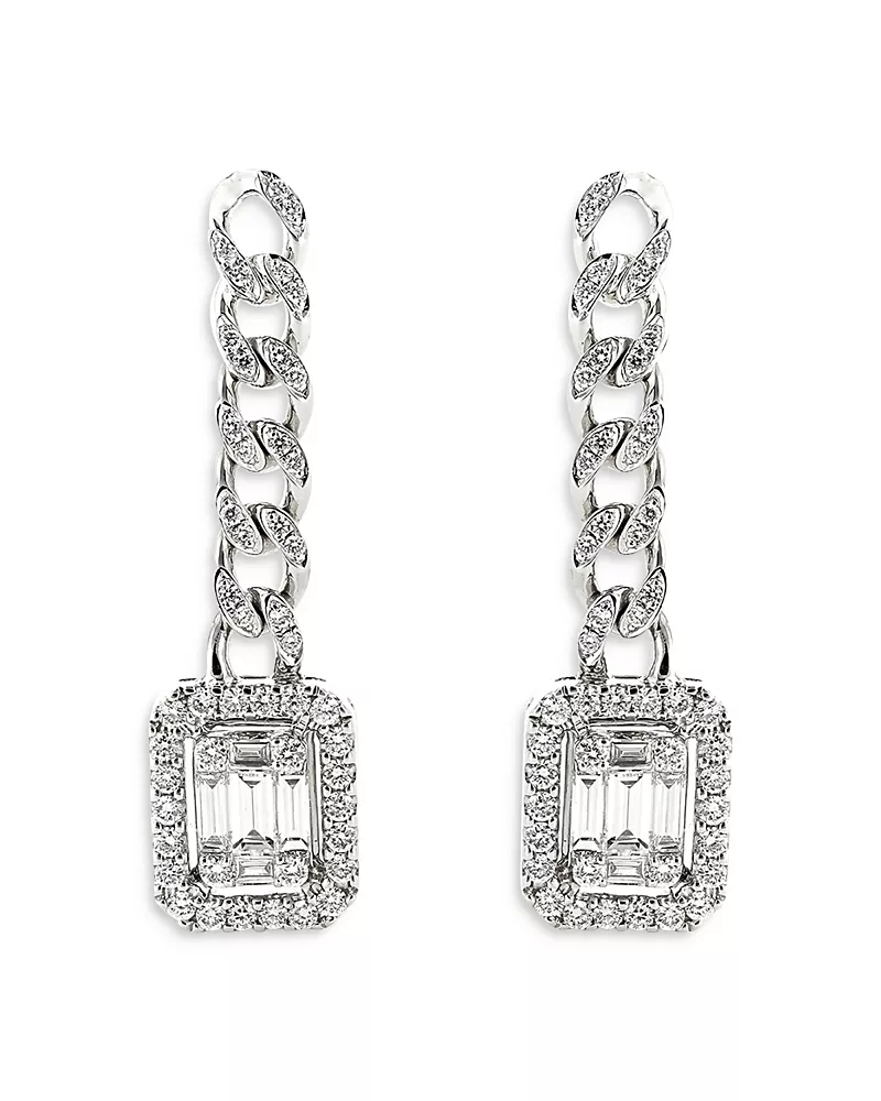 Zydo 18K White Gold Groumette Link Dangling Earrings with Diamonds, 0.96 tcw