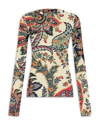 Etro Floral Print Long Sleeve Wool Top