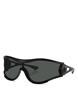 Shop Versace Shield Sunglasses, 142mm In Black/gray Solid