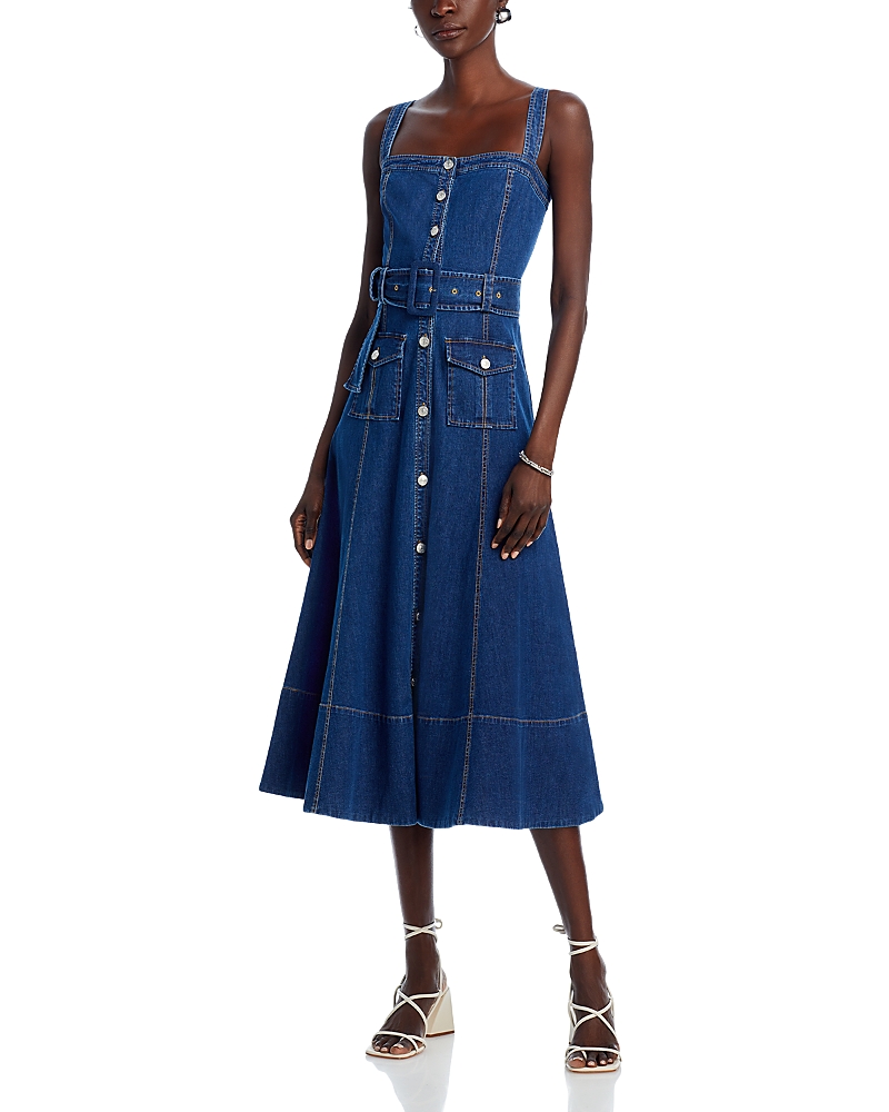 Cinq À Sept Vega Sleeveless Belted Denim Midi Dress In Medium Wash